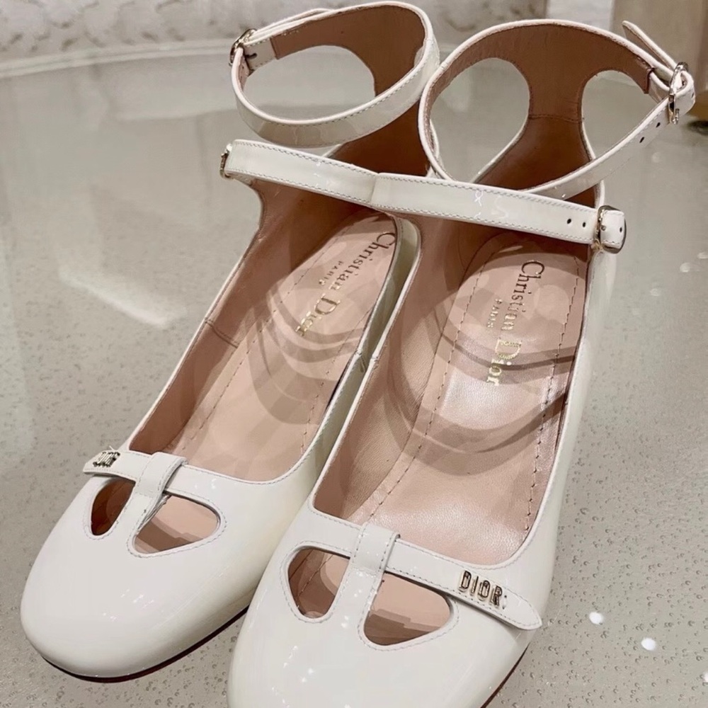 Dior Cream Ankle Strap Flats